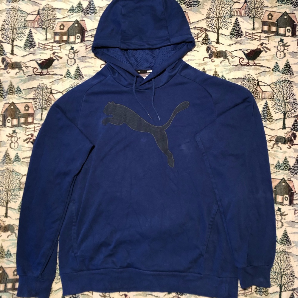 Puma Pullover Hoodie Men Size Medium Blue Color